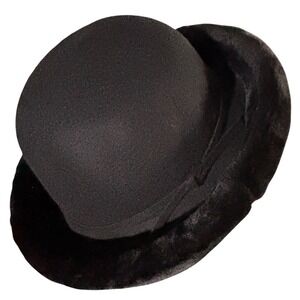 Betmar New York Vintage Black Wool Felt Cloche Hat Faux Fur Brim Union Made USA